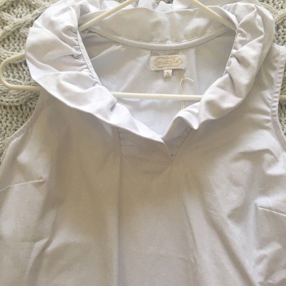 White mud pie dress with ruffle collar